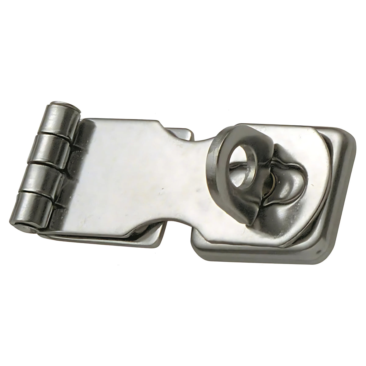 Chiusura a ribalta per porta in acciaio inox con occhiello girevole e foro per lucchetto, dimensioni 69x30 mm. Ideale per gavoni e portelli nautici.