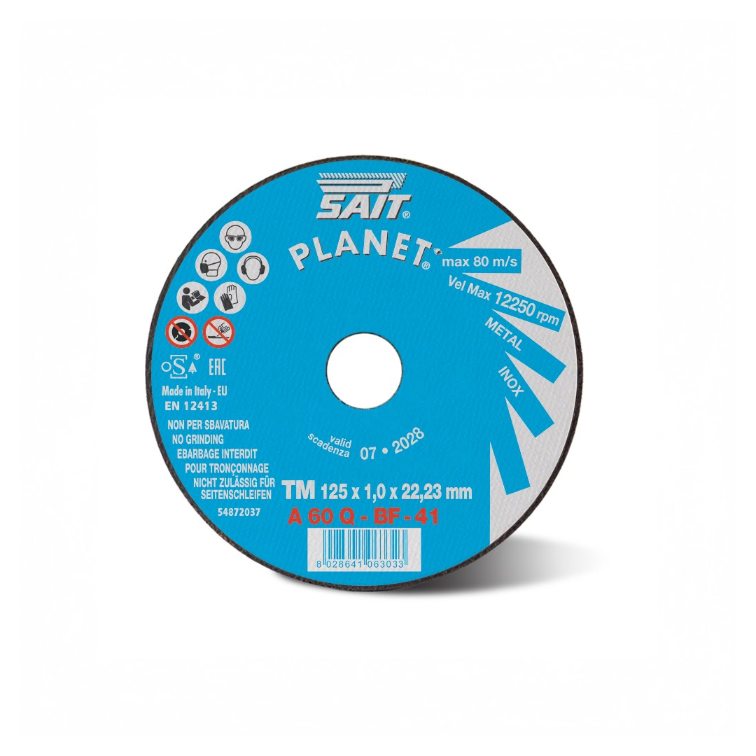 Mola da taglio sottile Sait Planet-TM diametro 125 spessore 1.0mm per acciaio inox nautico.