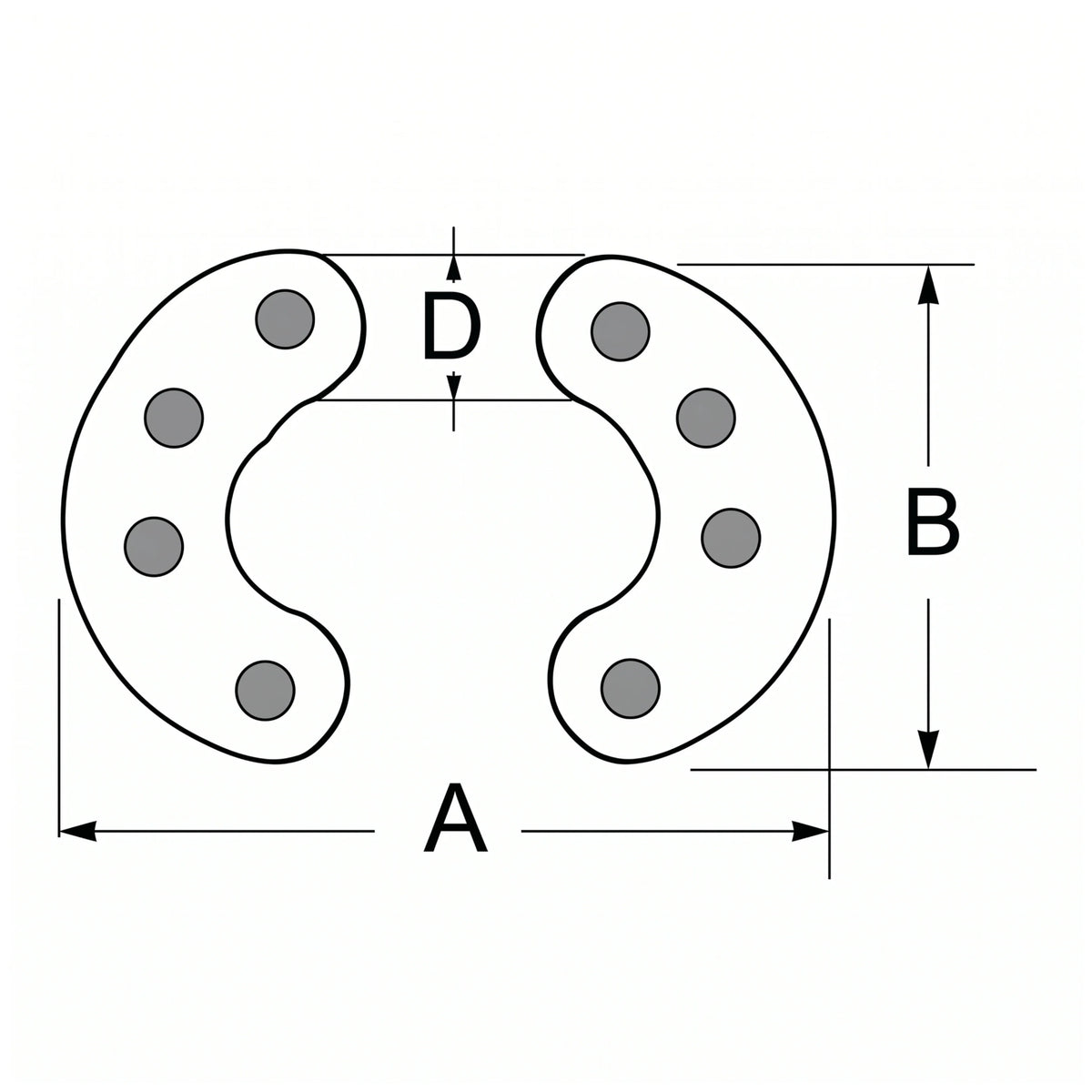 Falsa maglia in acciaio inox AISI 316 a 8 perni da 8 mm per catena calibrata argani e salpa ancore