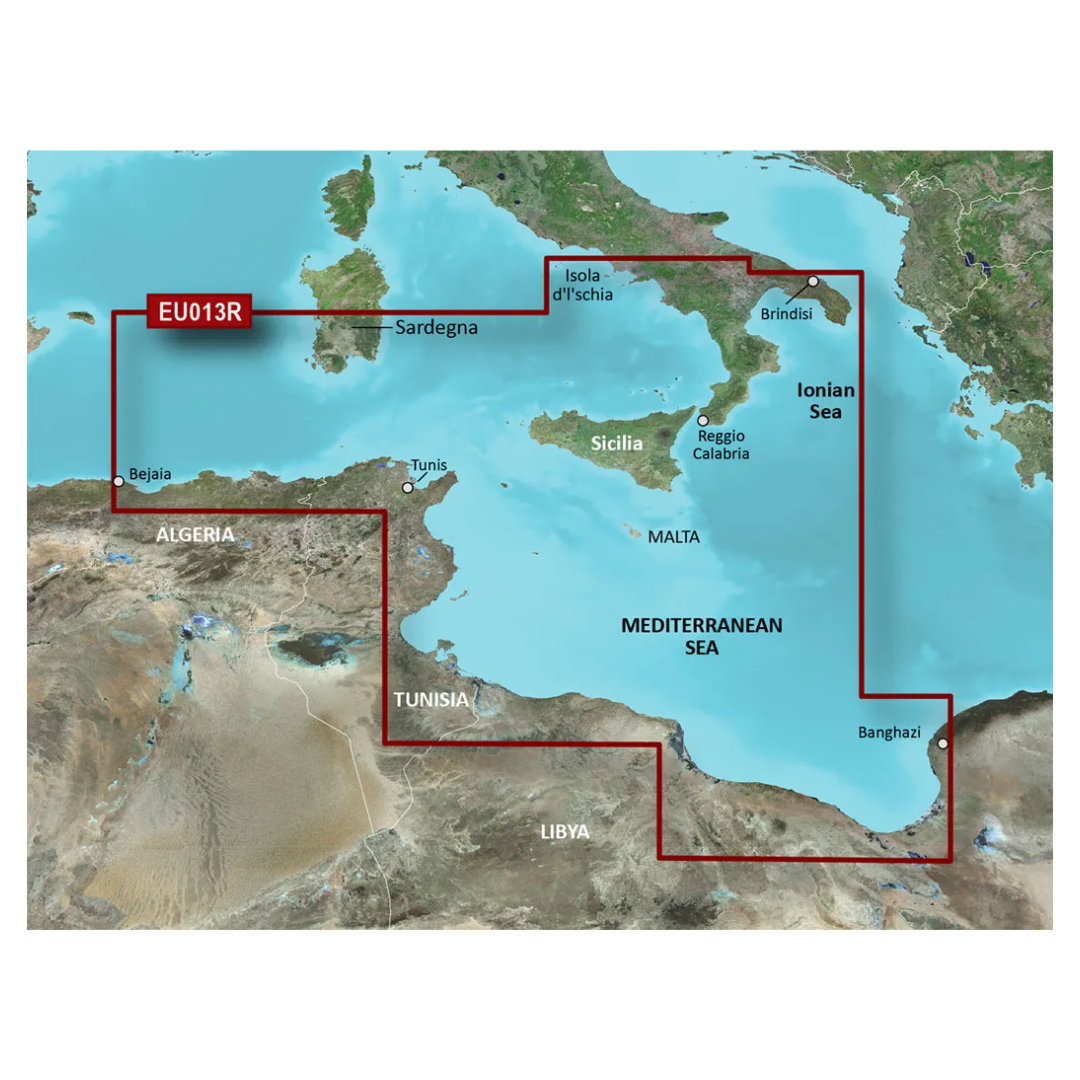 Mappa nautica Garmin BlueChart g3 Italia Sud-Ovest, Sicilia, Sardegna Sud e Tunisia.