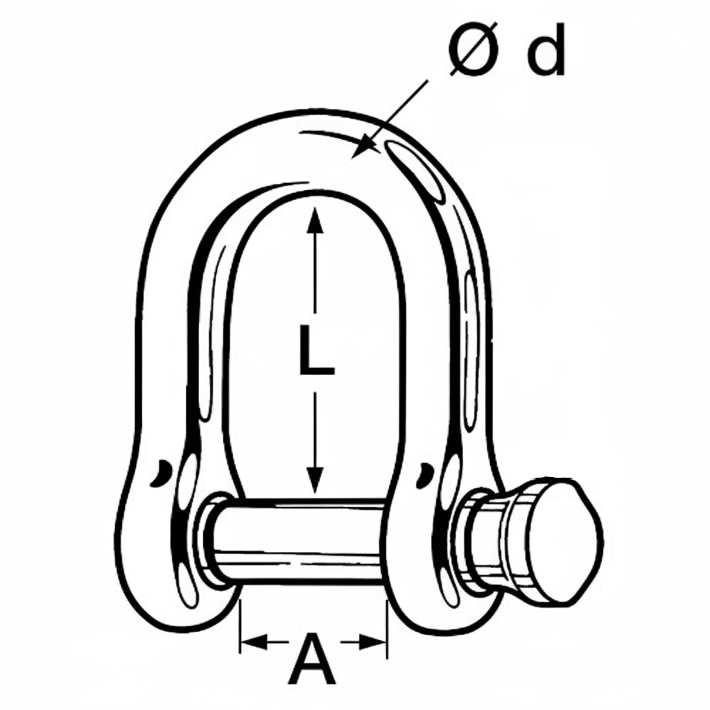 Scheda tecnica grillo diritto D in acciaio zincato con quote dimensionali diametro d, lunghezza L e larghezza A
