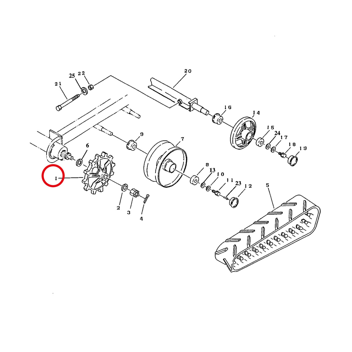 Esploso «Gruppo cingolo» del minitransporter Ibea IBT-350DH, con la posizione 1 del ricambio P3050088BR