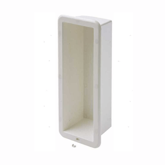 Nicchia a incasso rettangolare bianca in plastica, ideale come porta estintore o vano portaoggetti.