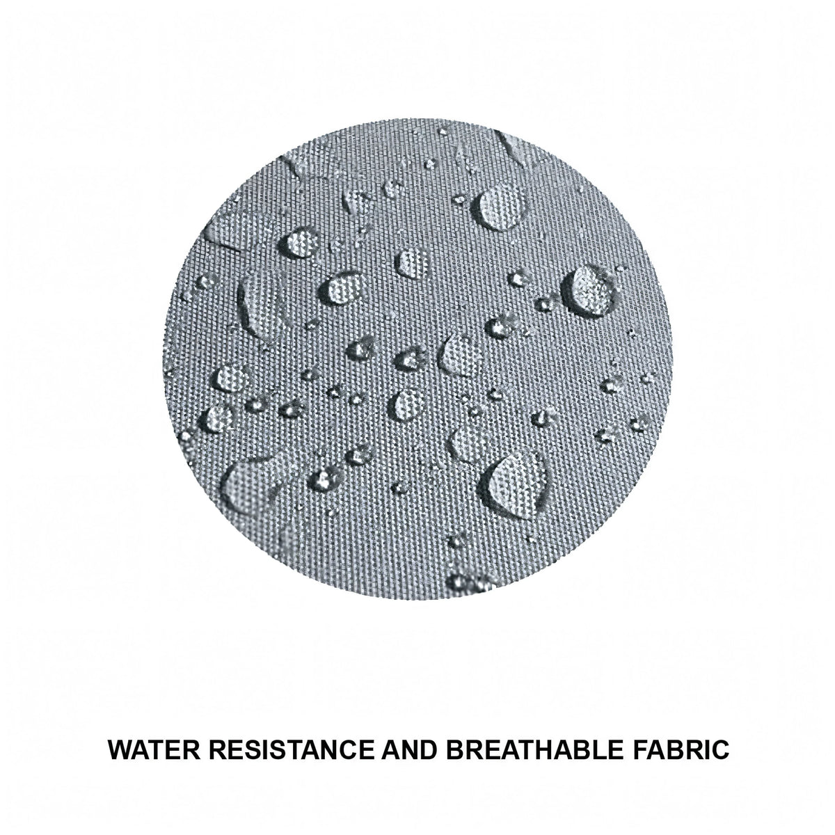 Tessuto Oceansouth grigio con gocce d'acqua in superficie: poliestere idrorepellente e traspirante