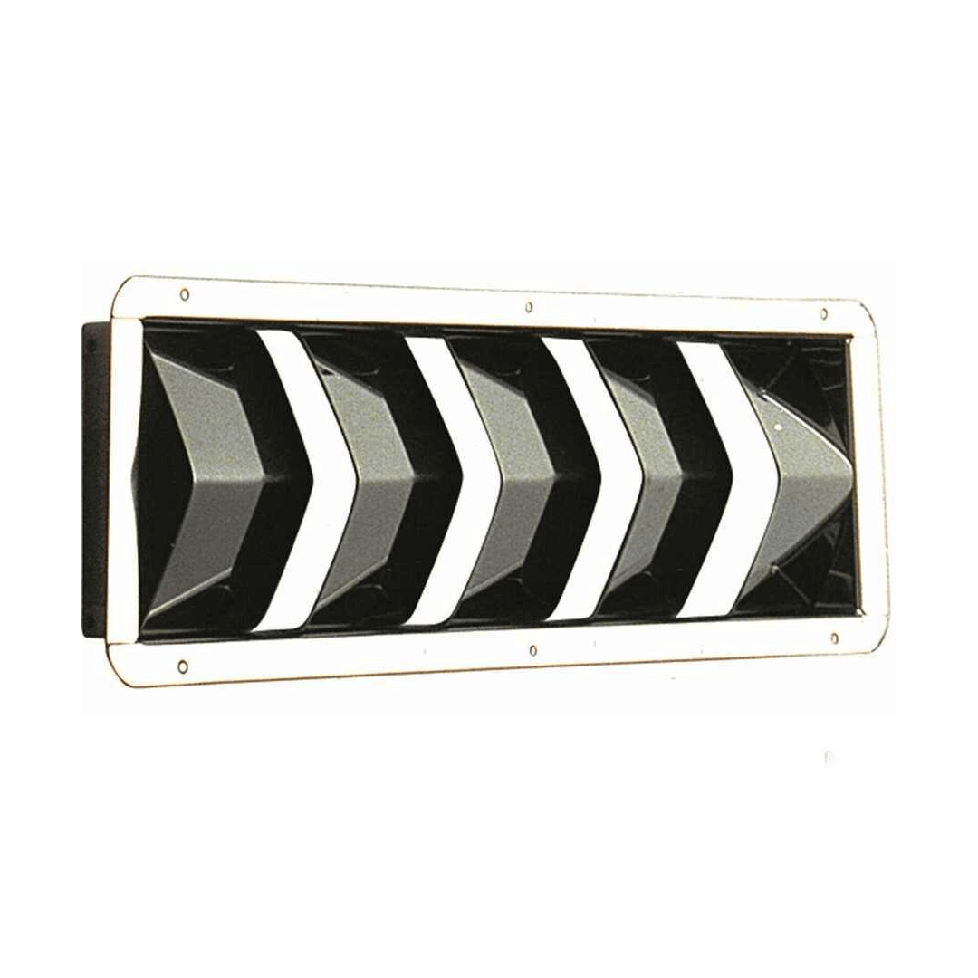 Presa aria in acciaio inox bianco con griglie nere a lamelle, 325x110 mm, montaggio a vite