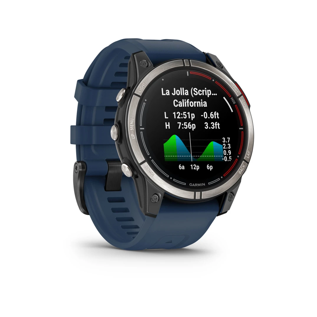 Orologio GPS nautico Garmin Quatix 7 Pro con cinturino blu navy, schermo marea La Jolla California