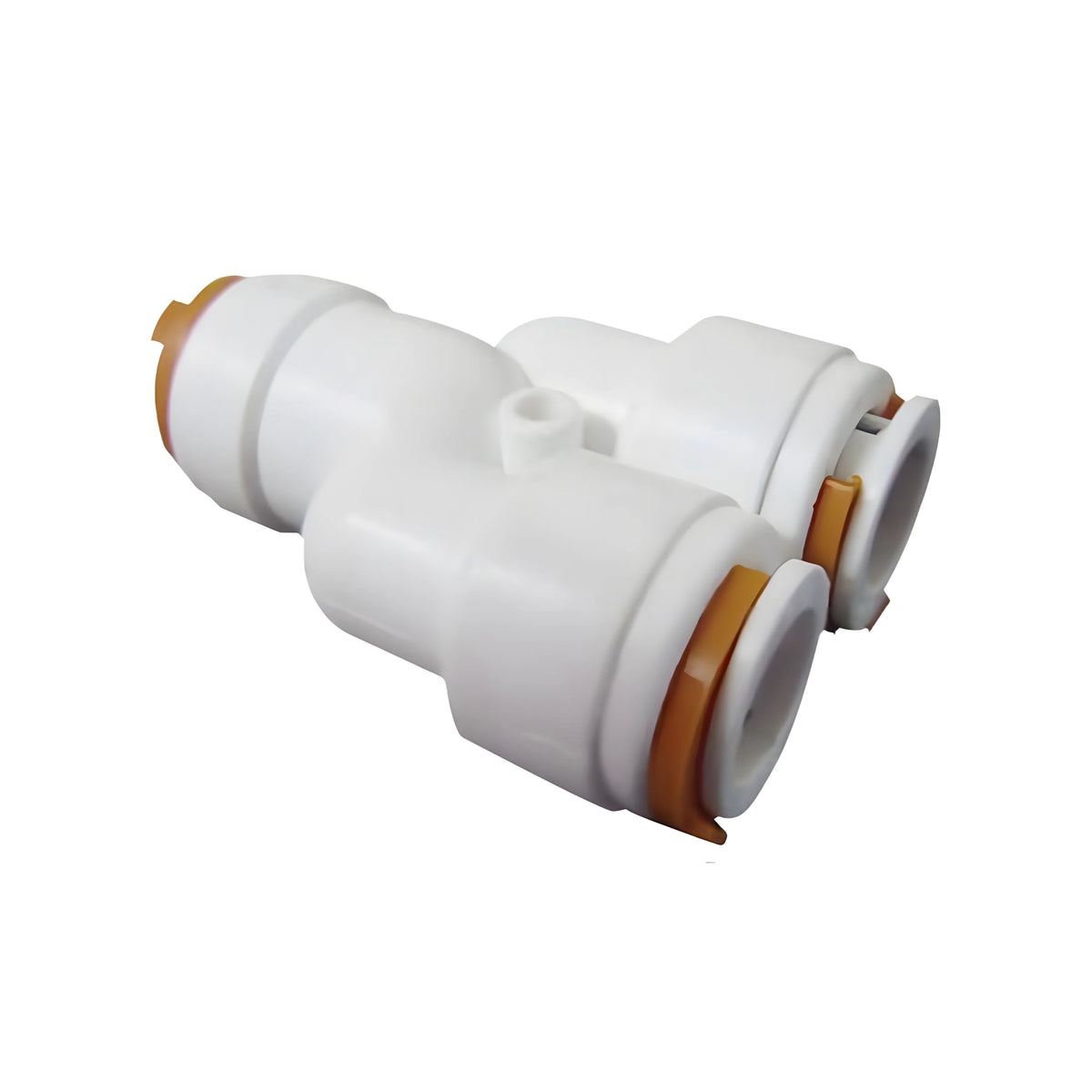 Raccordo rapido a Y femmina per tubazioni idriche nautiche da 12 mm. Montaggio a scatto in plastica atossica alimentare ad alta tenuta.