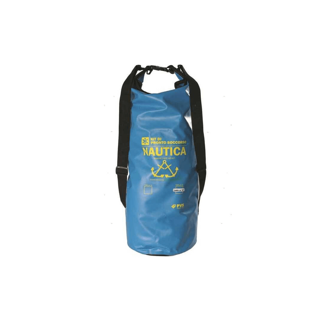 Borsa pronto soccorso nautica PVS blu in PVC impermeabile roll-top con tracolla nera tabella D