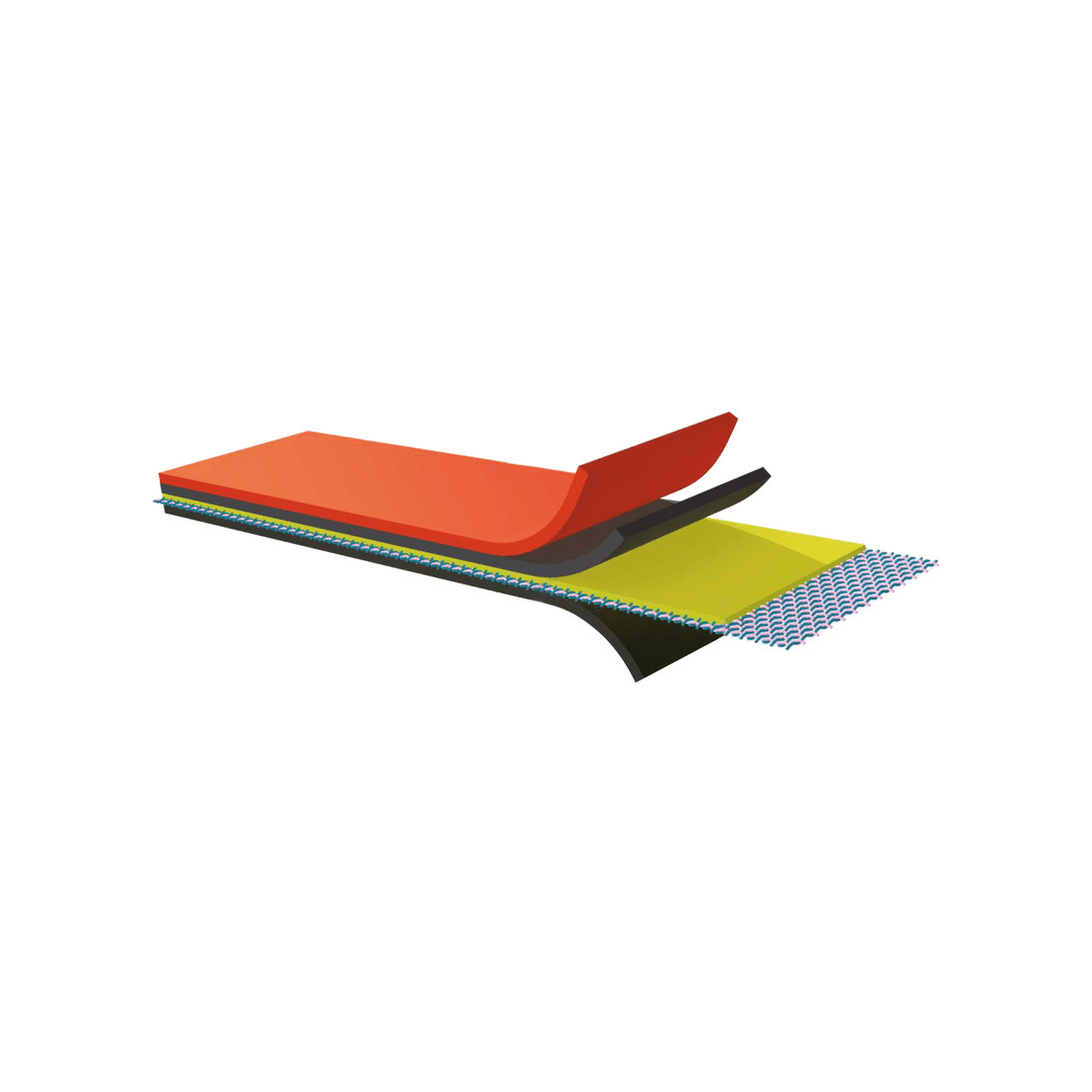 Tessuto arancio per gommoni H 145 cm in PVC 1100 denari, vista esplosa multistrato con rinforzo a rete