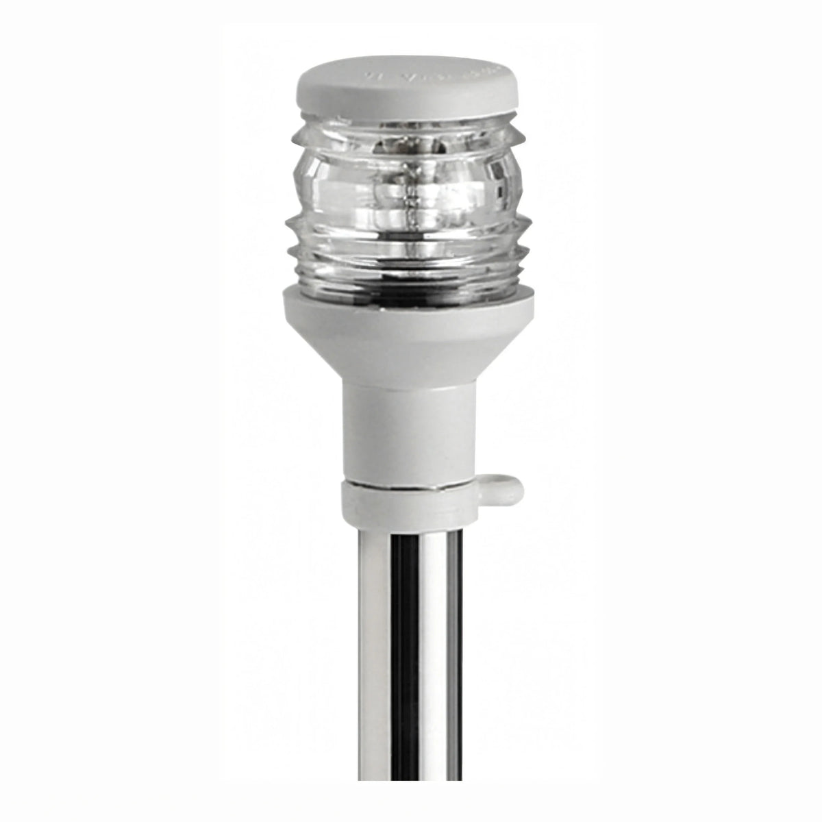 Fanale navigazione 360° su asta inox con testa in plastica bianca e lente trasparente H 100 cm