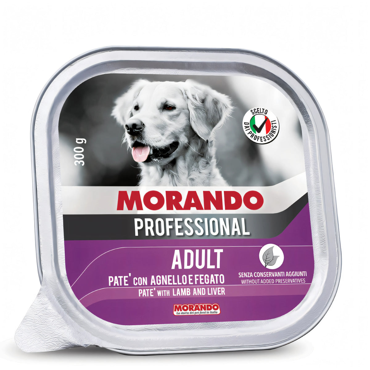 Paté Morando Professional per cani adulti, vaschetta 300 g, agnello e fegato