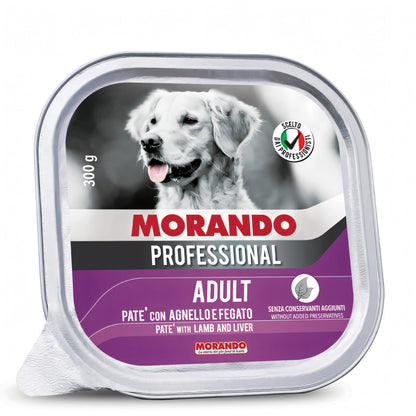 Paté Morando Professional per cani adulti, vaschetta 300 g, agnello e fegato