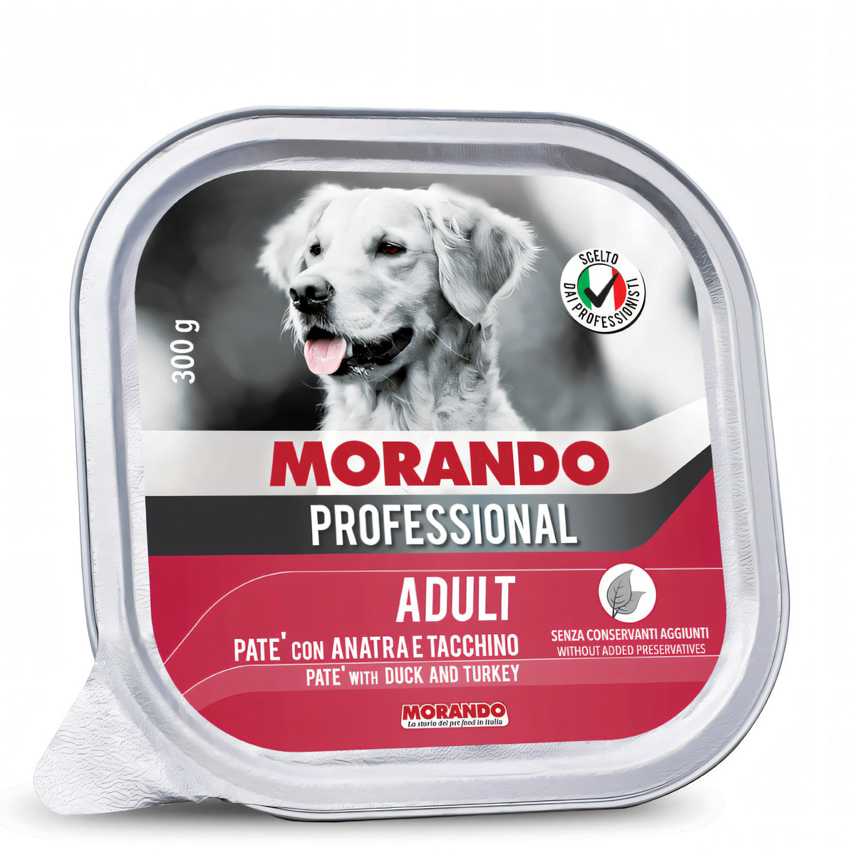 Paté Morando Professional per cani adulti, vaschetta 300 g, anatra e tacchino