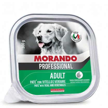 Paté Morando Professional per cani adulti, vaschetta 300 g, vitello e verdure