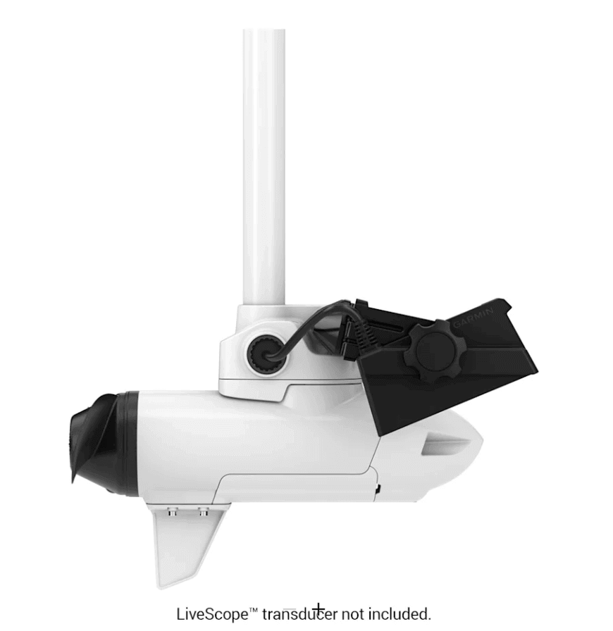Motore elettrico Garmin Force Kraken bianco con supporto nero e mount per trasduttore LiveScope