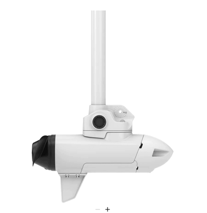 Motore elettrico Garmin Force Kraken bianco, vista laterale con supporto e cavo verticale