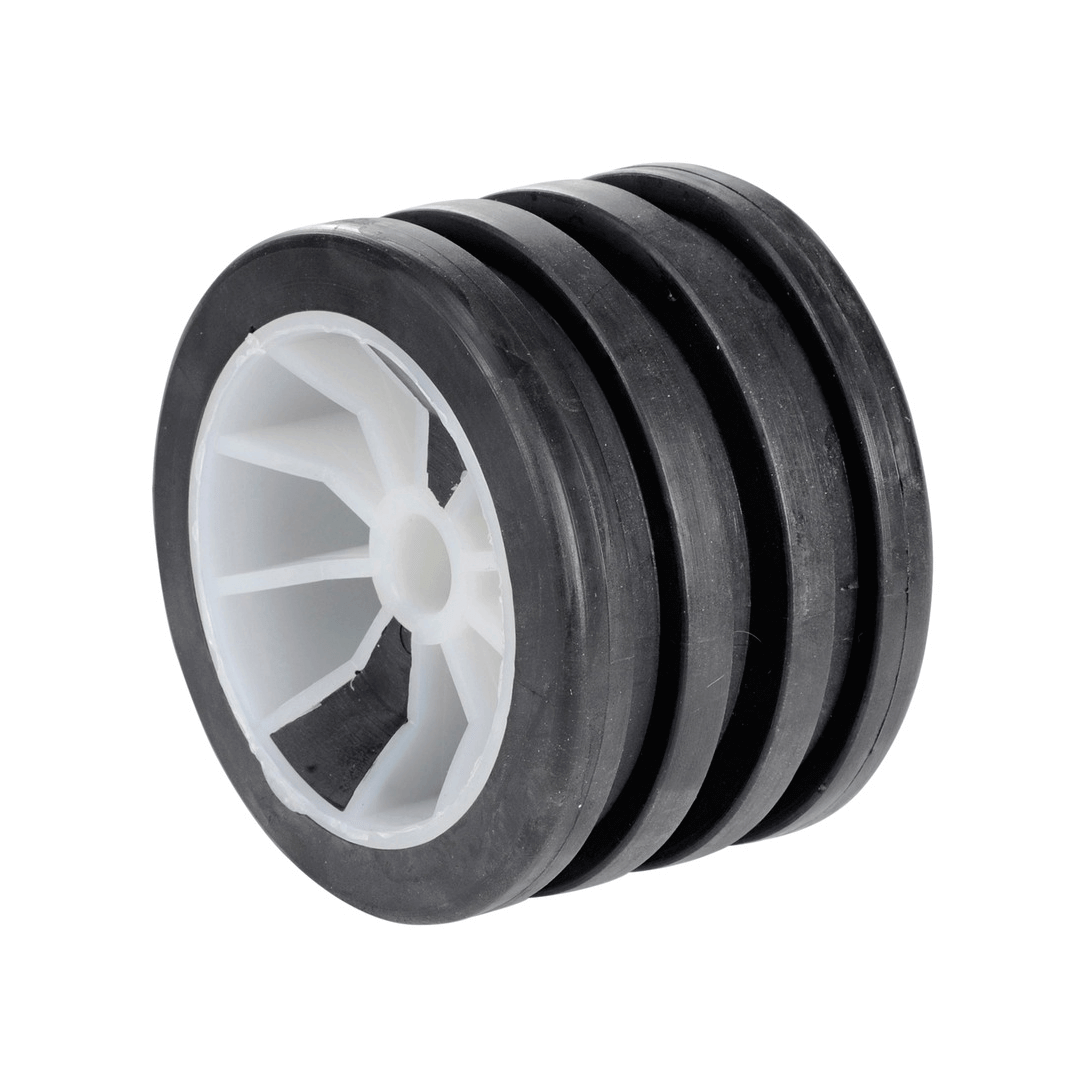 Rullo laterale classico PVC nero con mozzo bianco a raggi per carrello portabarche