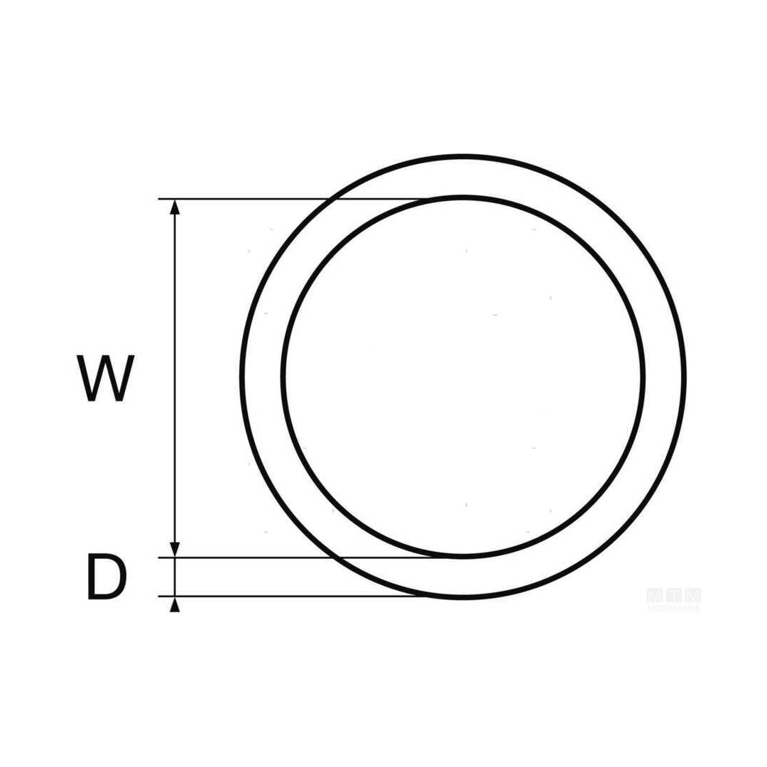 Scheda tecnica anello circolare inox AISI 316 con misure W (larghezza) e D (diametro filo)