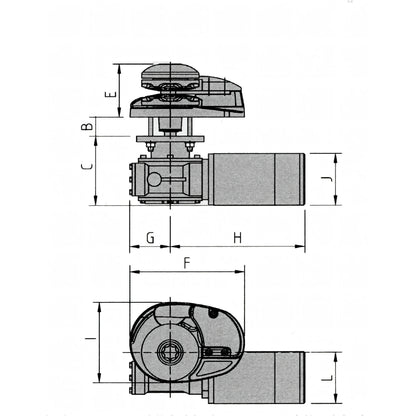 Verricello Lofrans X1 alluminio, disegno tecnico con dimensioni