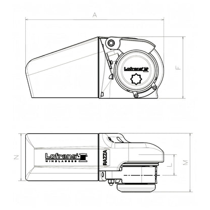 Verricello Lofrans Razza, disegno tecnico con dimensioni