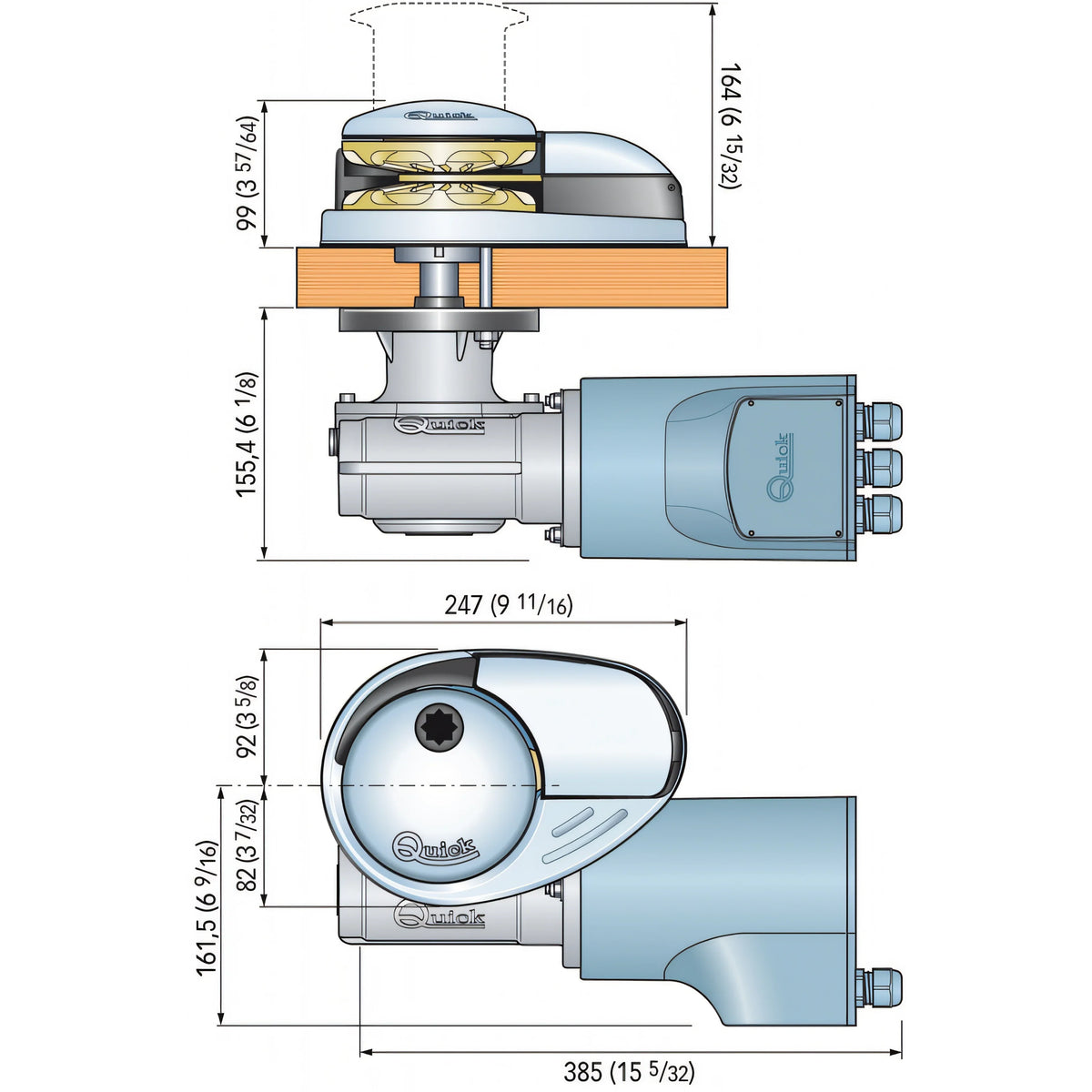 Verricello Quick DP3, disegno tecnico con dimensioni di ingombro