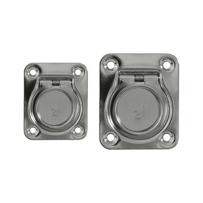 Coppia maniglie alzapaglioli a incasso in acciaio inox lucido con anello ribaltabile, misure diverse