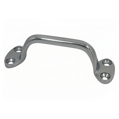 Maniglietta in acciaio inox lucido 140 mm con due basi ovali forate per fissaggio a vite