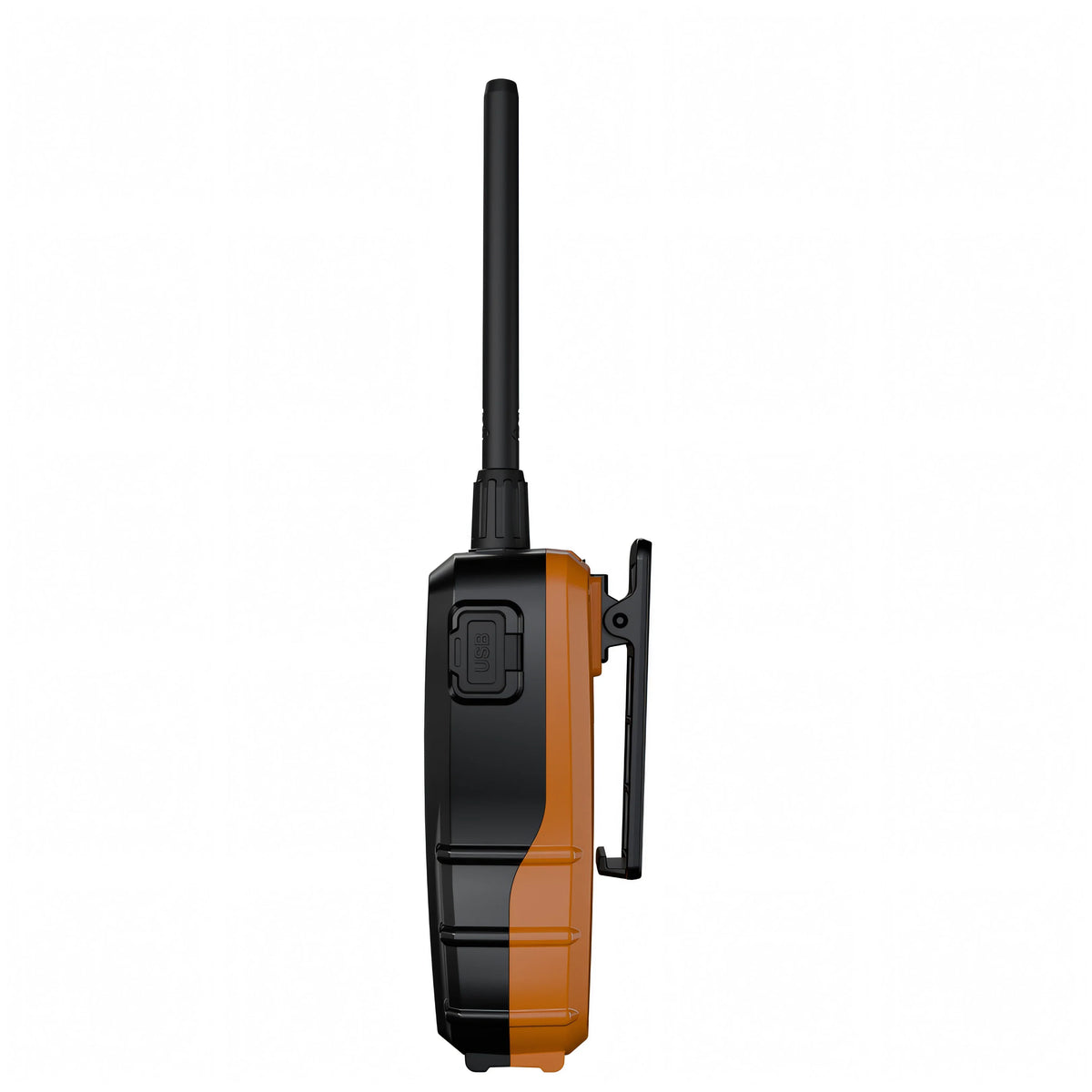 Radio VHF portatile Cobra Marine BlueBound 150E nera vista laterale con tasti in gomma