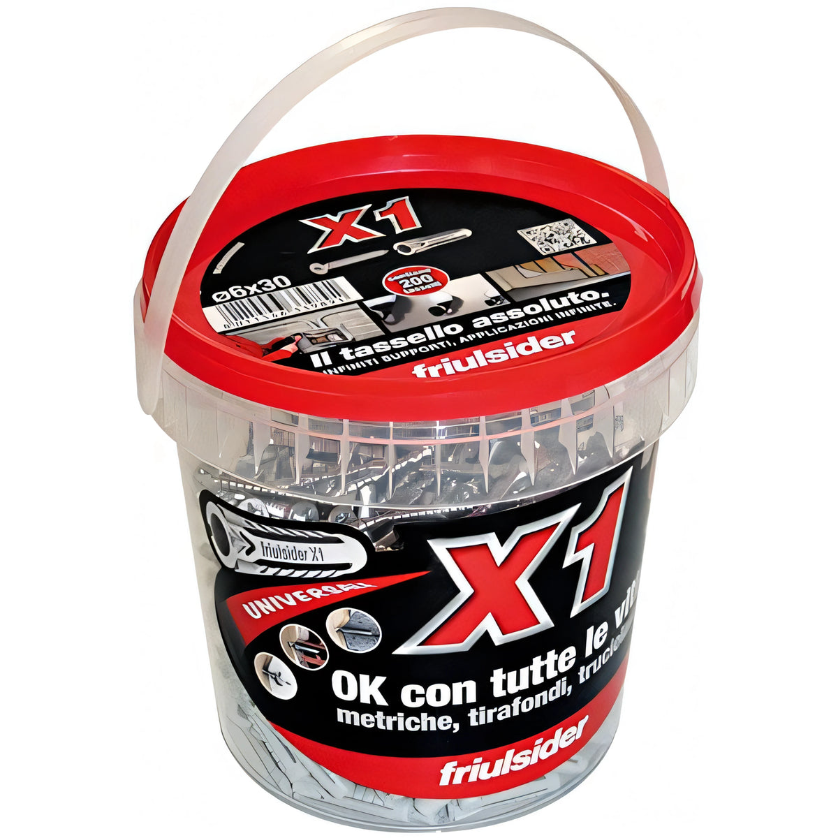 Secchiello tasselli universali Friulsider Fixit Ø6x30 con vite e punta SDS plus, 300 pezzi, foto ingrandita da Danea
