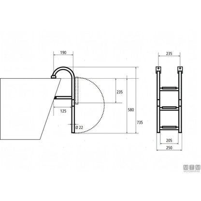 Motomarine Scaletta Pieghevole Inox con Legno — 3 gradini