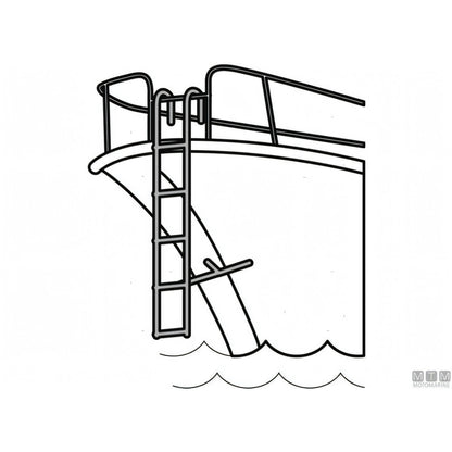Schema di montaggio della scaletta Motomarine agganciata al pulpito di prua, acciaio inox AISI 316