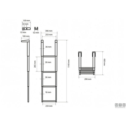 Scaletta telescopica ribaltabile in carbonio con supporti in acciaio inox per plancetta — 4 gradini