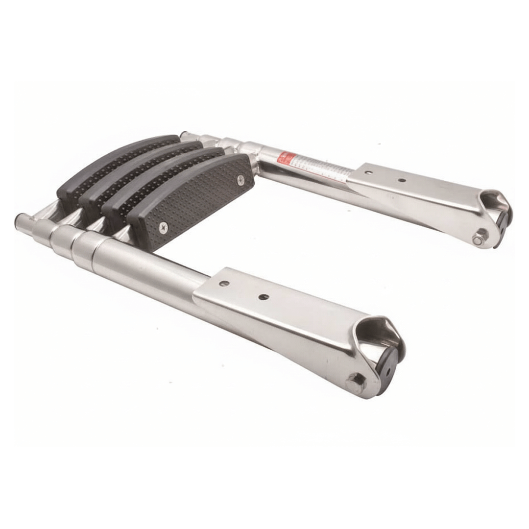 Scaletta inox telescopica 3 gradini pieghevole con gradini antiscivolo neri, struttura argento