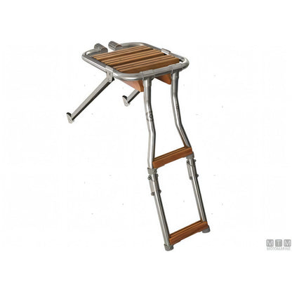 Plancetta Motomarine Tinox S in acciaio inox e legno Doussie con la scaletta a 2 gradini aperta