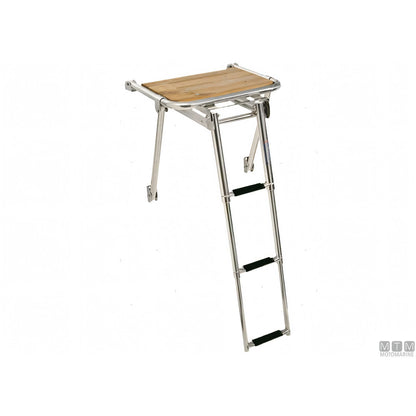 Motomarine plancetta teak con scaletta acciaio inox — 45x39 cm