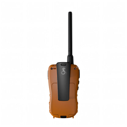 Radio VHF portatile Cobra Marine BlueBound 150E nera vista posteriore con vano batterie