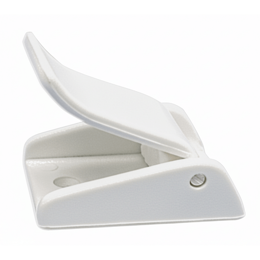 Fibbia passa cinghia in plastica bianca con coperchio apribile e vite laterale, 30 mm