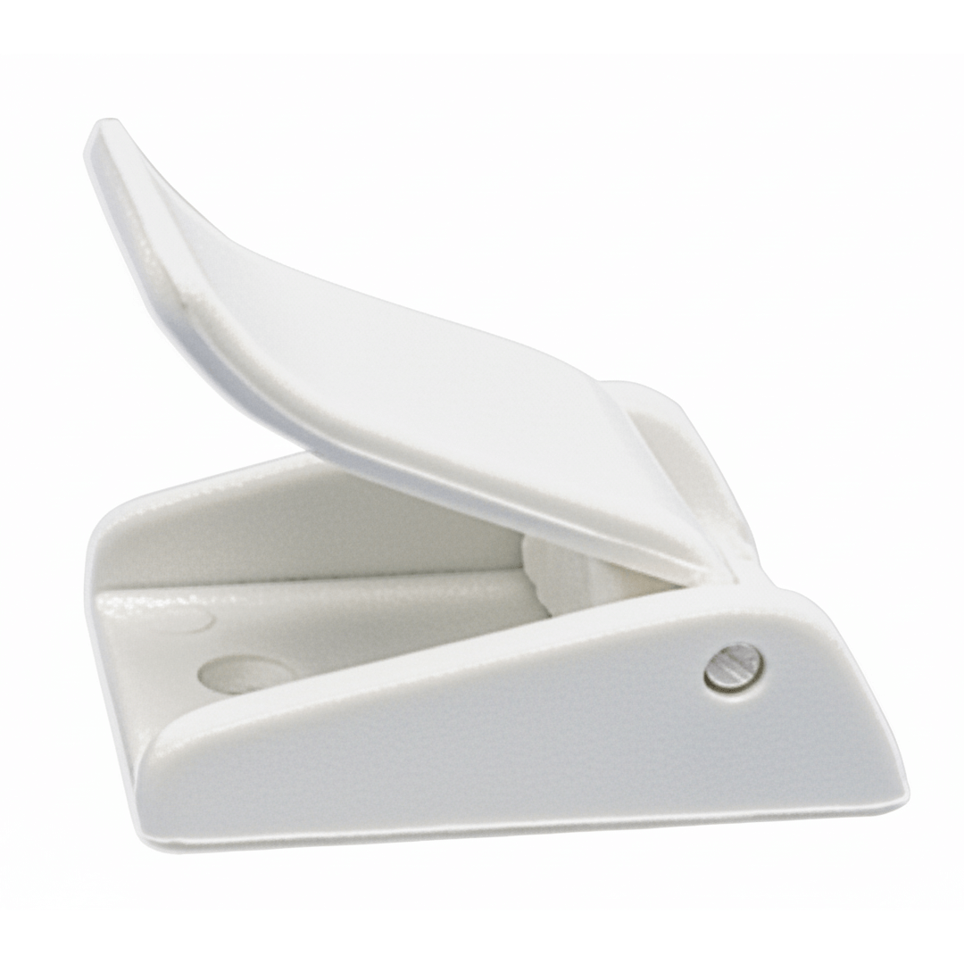 Fibbia passa cinghia in plastica bianca con coperchio apribile e vite laterale, 30 mm