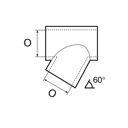 Scheda tecnica Giunto T 60° Acciaio Inox AISI 316 con dimensioni diametro e angolazione