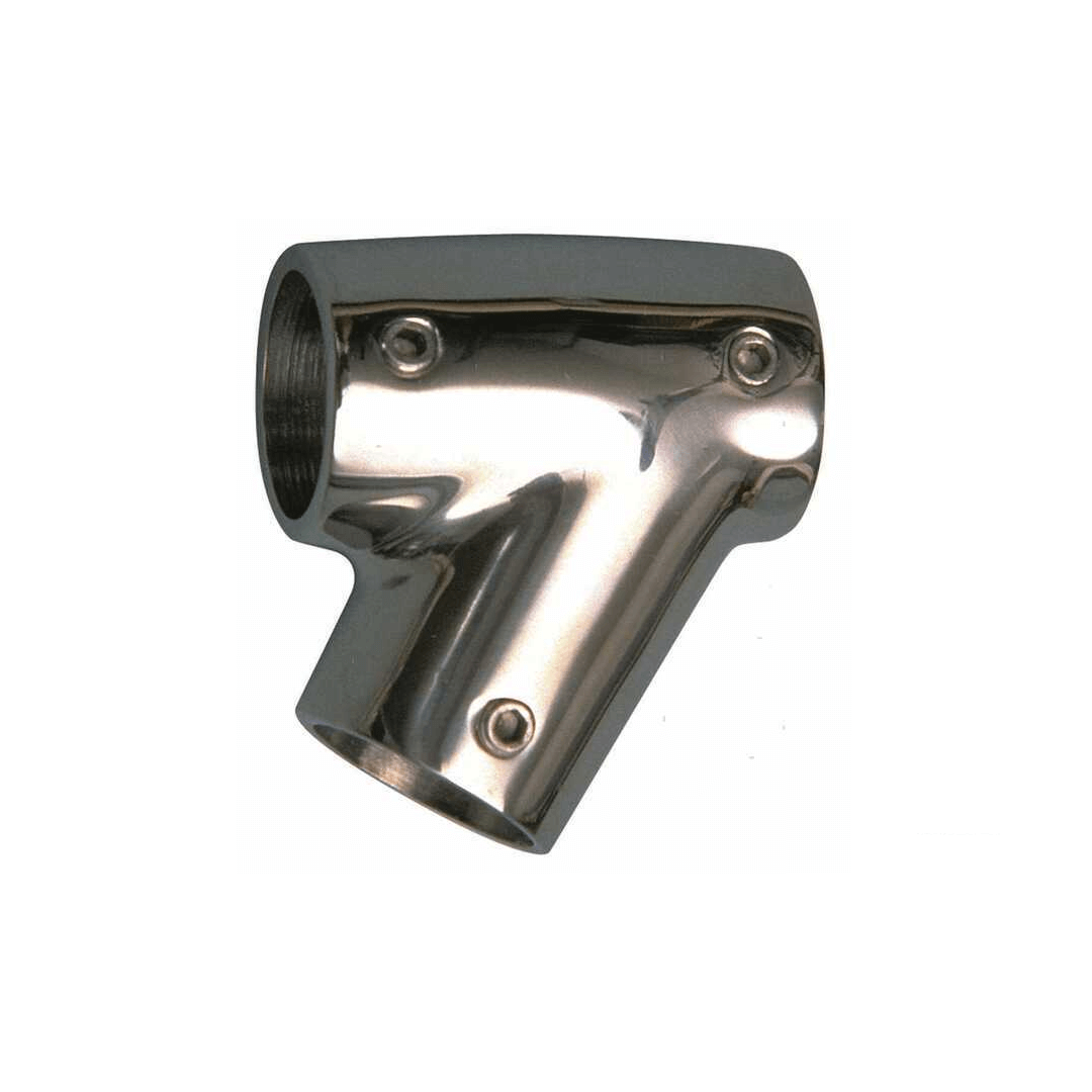 Giunto T 60° acciaio inox AISI 316 lucido a tre vie con viti di fissaggio, raccordo nautico cromato
