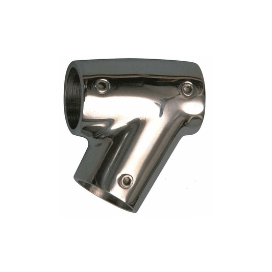 Giunto T 60° acciaio inox AISI 316 lucido a tre vie con viti di fissaggio, raccordo nautico cromato