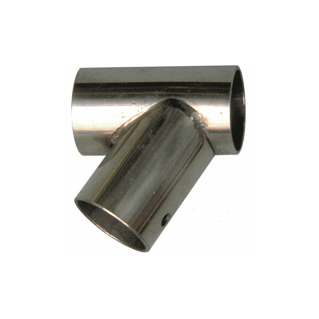 Giunto T 60° acciaio inox AISI 316 stampato lucido, raccordo tubolare a tre vie angolato