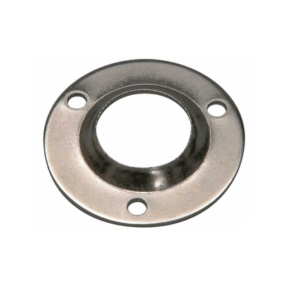 Base a saldare tonda 90° acciaio inox AISI 316 stampato, flangia circolare con 3 fori e collare centrale