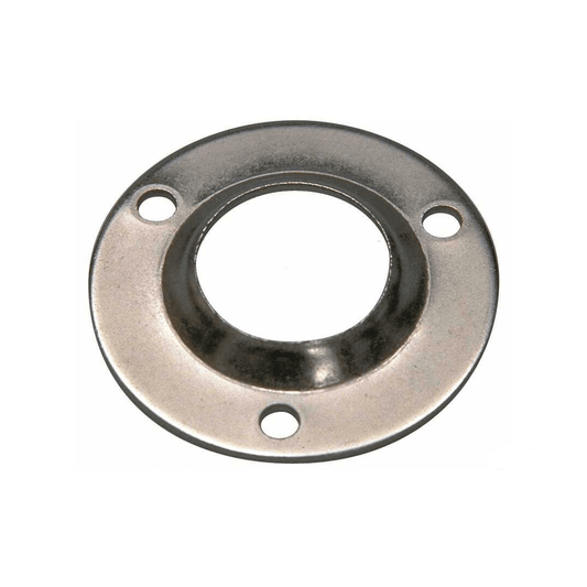 Base a saldare tonda 90° acciaio inox AISI 316 stampato, flangia circolare con 3 fori e collare centrale