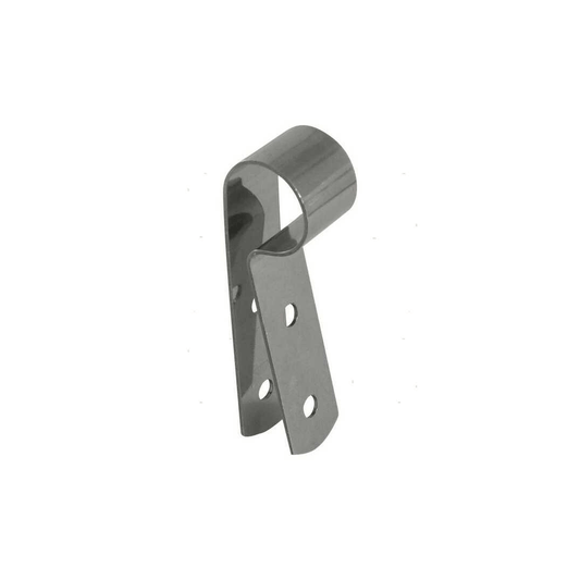 Fascetta inox Ø 25 mm a stringere con clip semicircolare e piastra forata a 3 fori