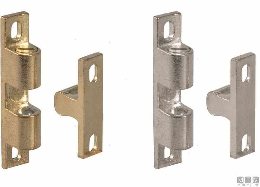 Arresti a spinta doppio rullo in ottone dorato e cromato 50x8mm, fermi per ante e cassetti