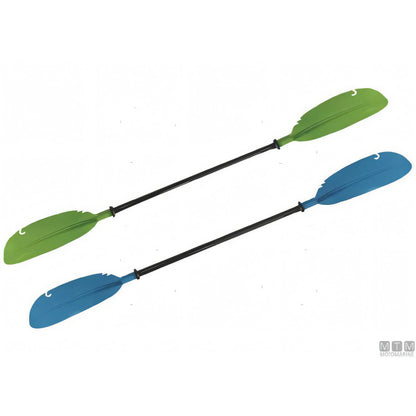 Pagaia divisibile Motomarine per kayak 220 cm in alluminio anodizzato, versione verde e blu