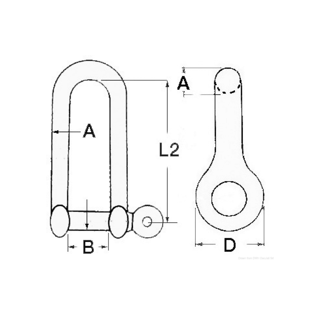 Scheda tecnica grillo extra lungo Ø 10 mm acciaio inox AISI316 con dimensioni A, B, D, L2