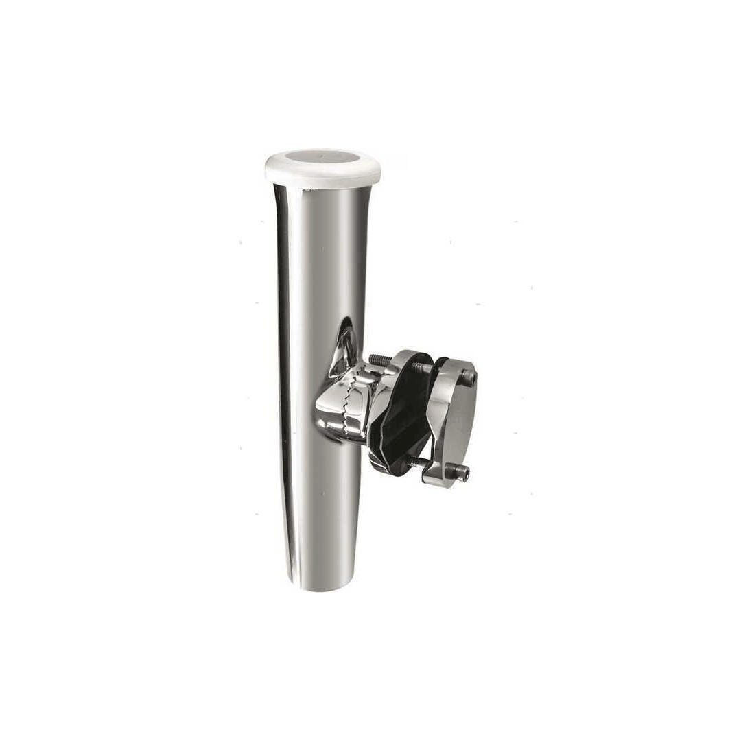 Supporto portacanne in acciaio inox lucido con morsetto regolabile e inserto bianco superiore