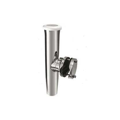 Supporto portacanne in acciaio inox lucido con morsetto regolabile e inserto bianco superiore